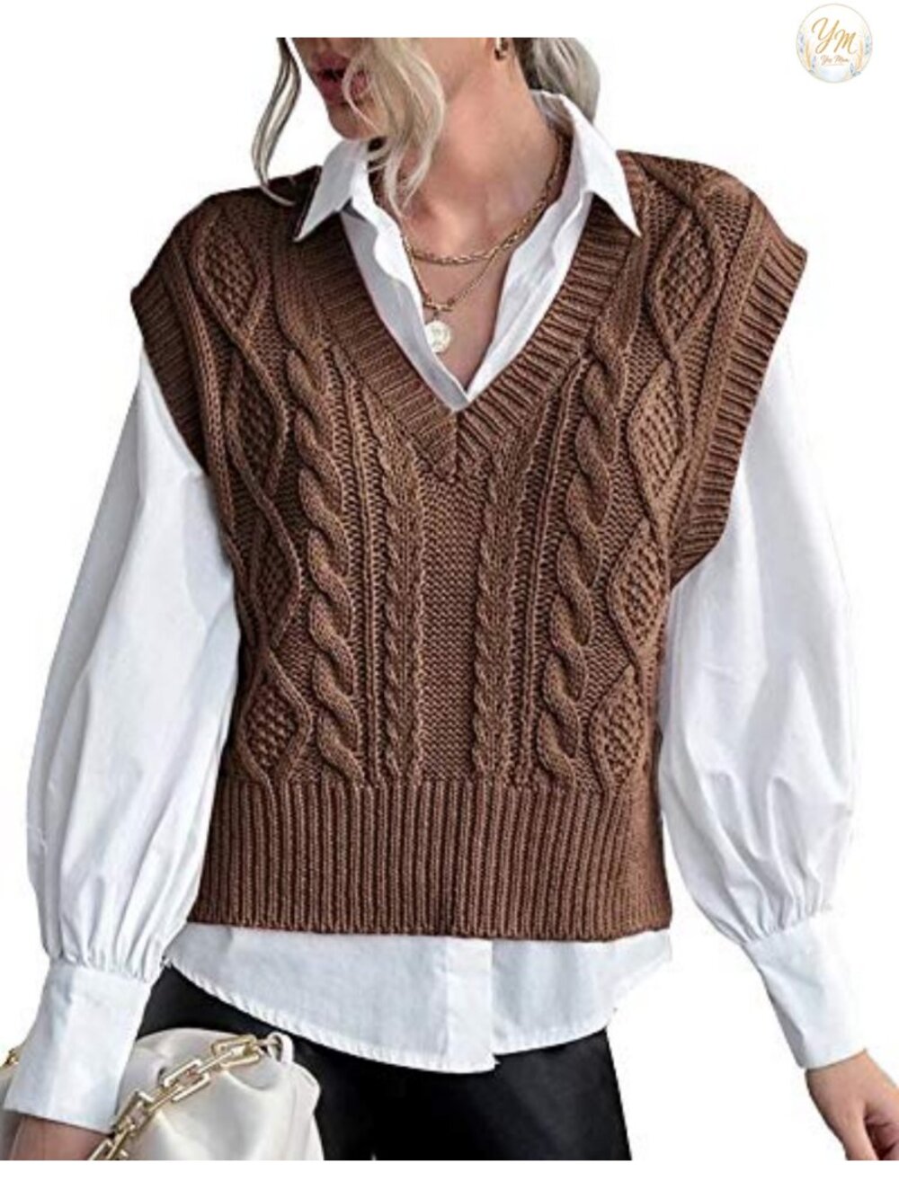 Ribbed Knit Sweater Vest Cotton Blend V Neck Sleeveless Pullover